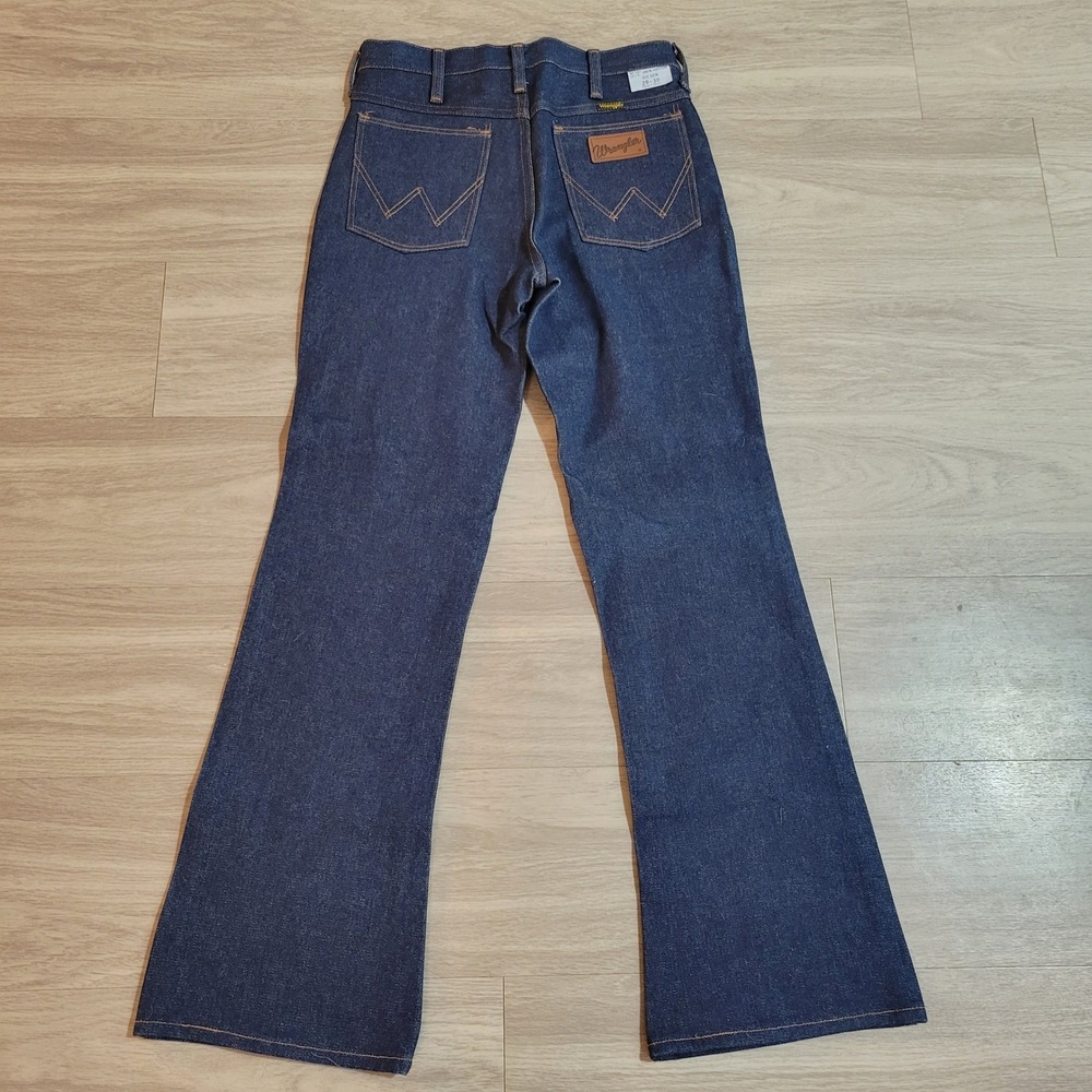 VTG 70s Wrangler 935 DEN No-Fault Jeans Mens 28x31 Dark Wash Flare USA Scovill